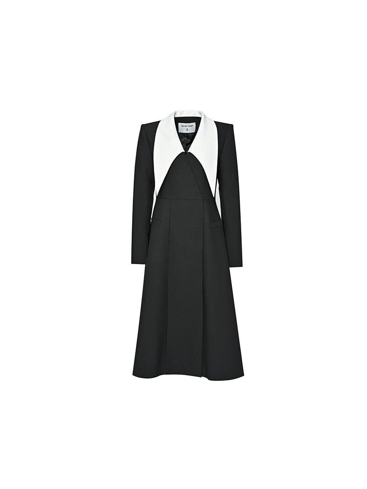 YES BY YESIR luxury Fall/Winter Jane peak-necked collar black wrap dress - Nunn