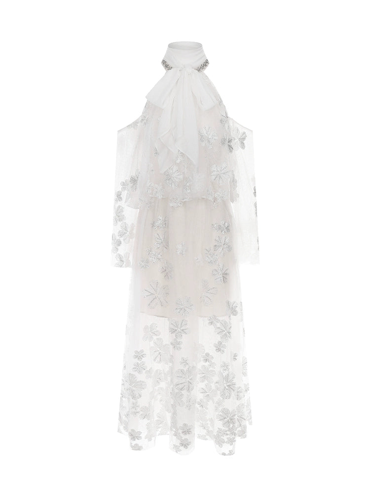 Wardrobes by Chen Luxury White Off Shoulder midi bridal Wedding Lace Dressv-Sisi