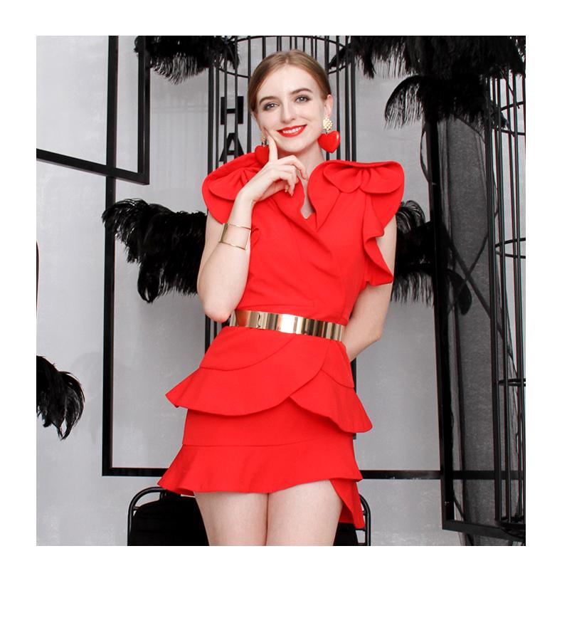 Unique autumn and winter sexy ruffled layered peplum red mini cocktail dress dinner party sexy red dress - Ajaka