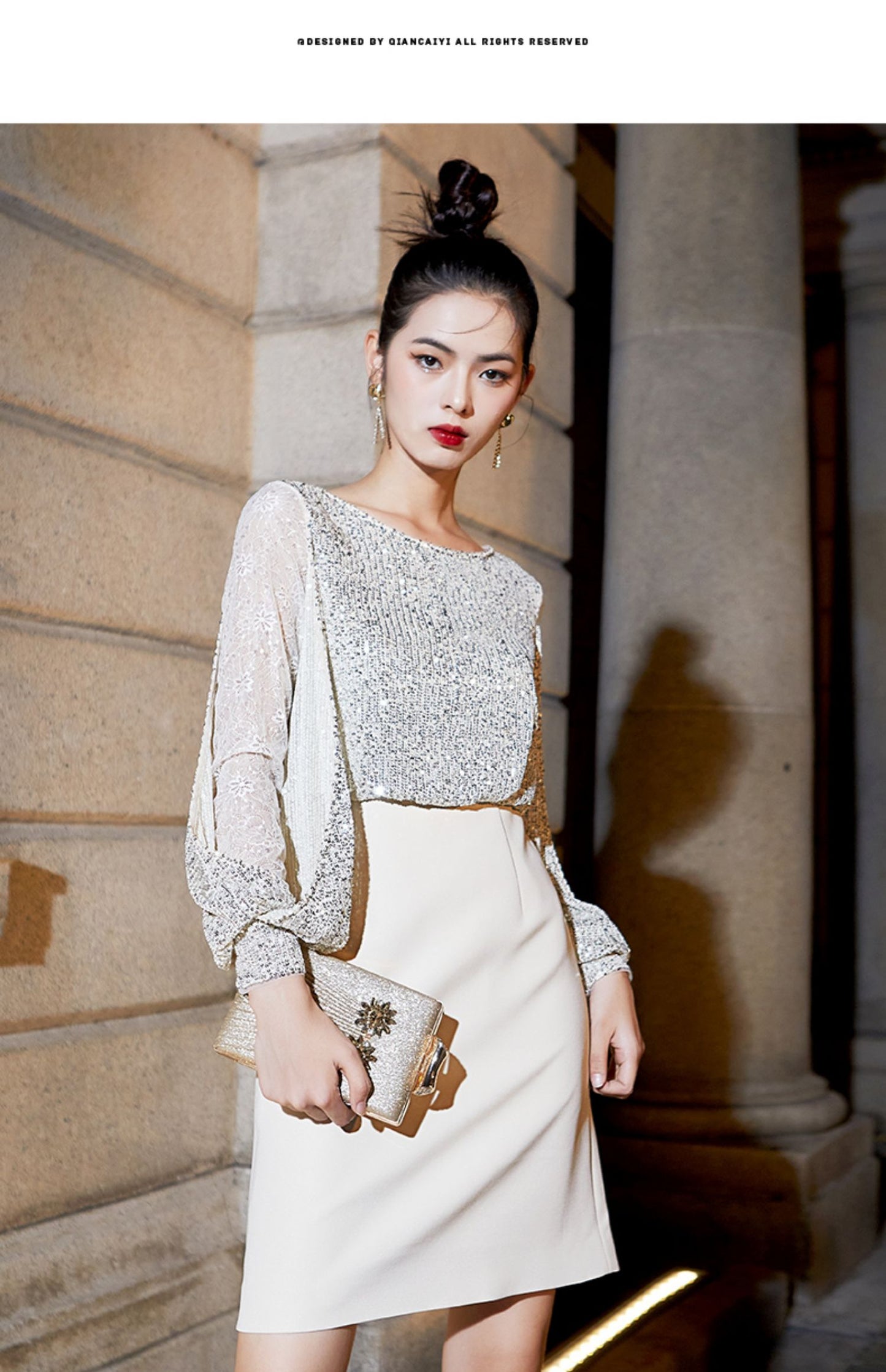 Gorgeous classic and modern design long sleeve dress- Looki