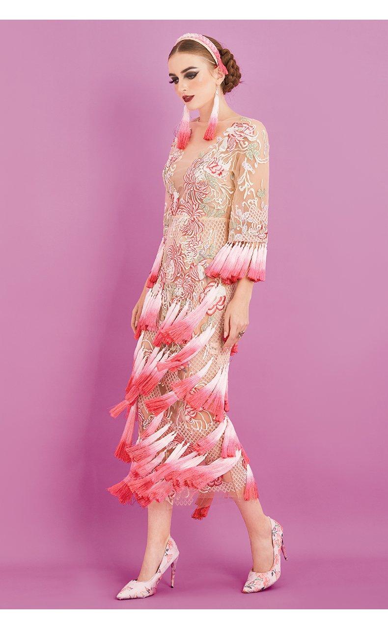 Vintage inspired retro tassel pink dress- Victoria