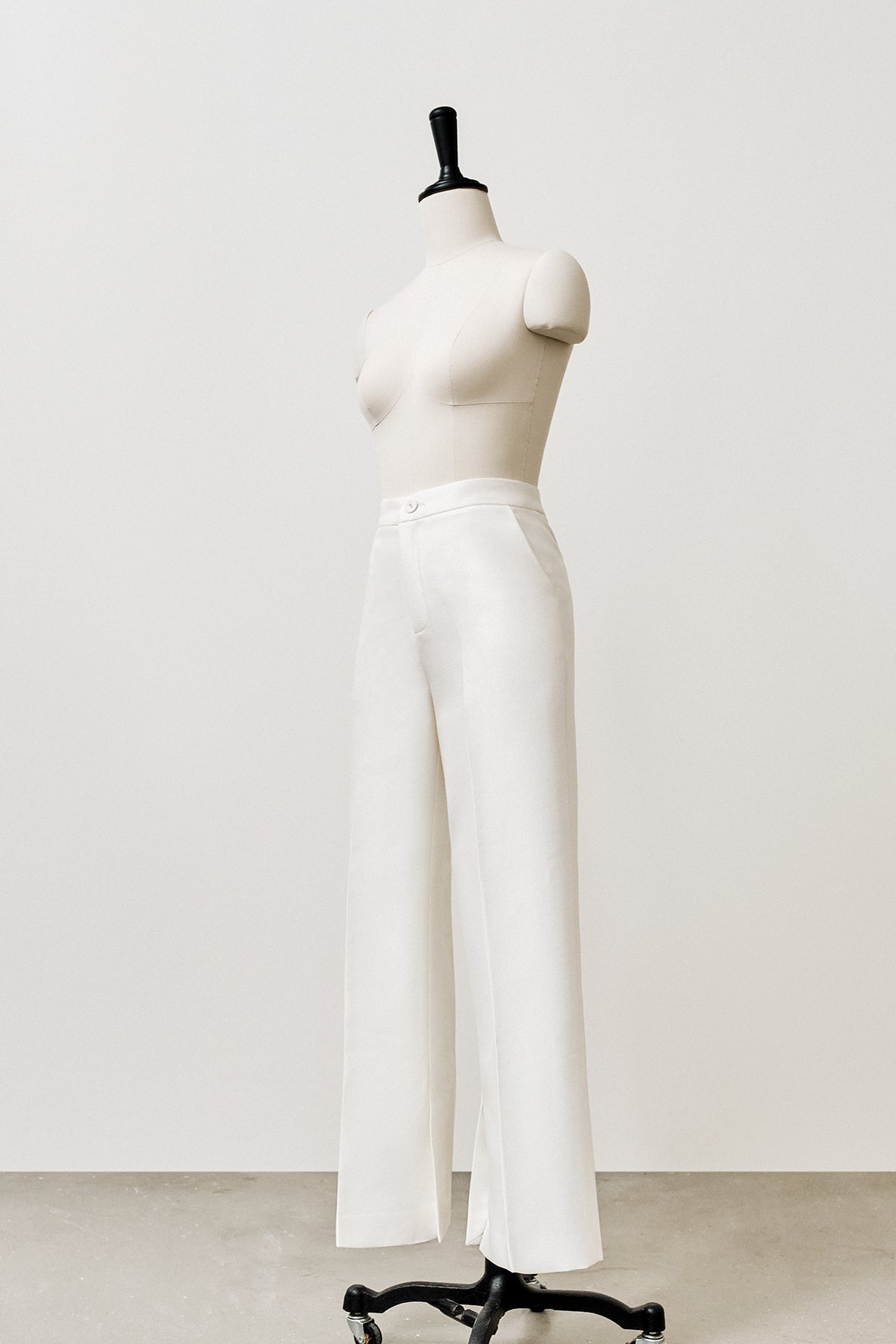 Designer tailored low V-neck buckle split long-sleeved trousers high fashion white wedding pant suit - Kayla