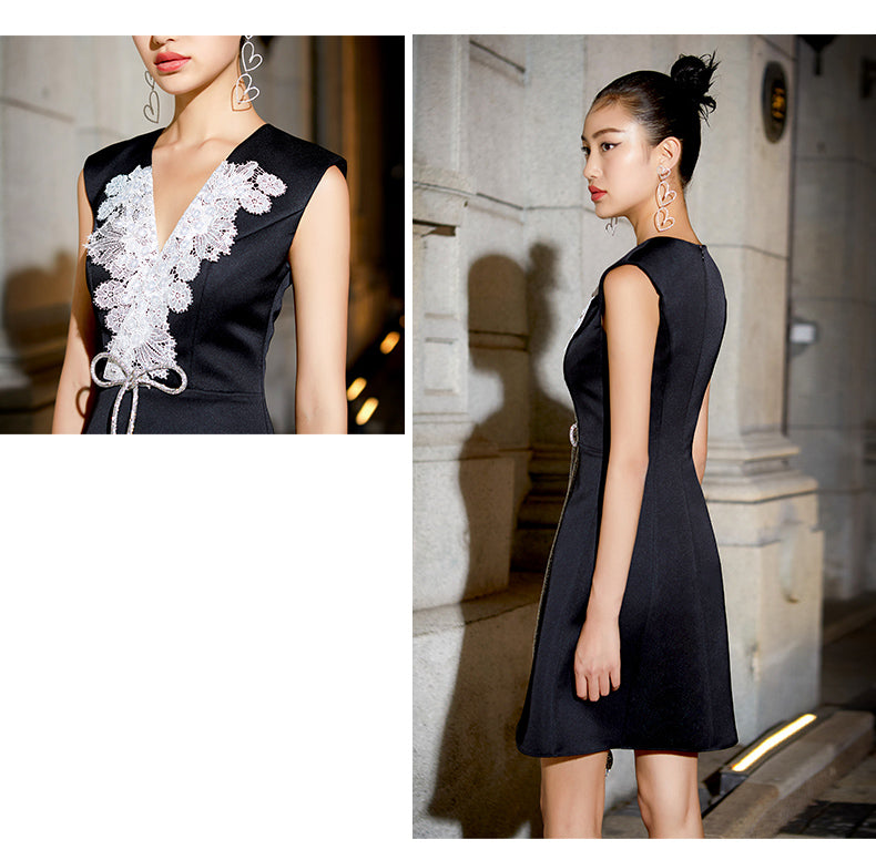 Luxury black and white evening cocktail dress - Agioo