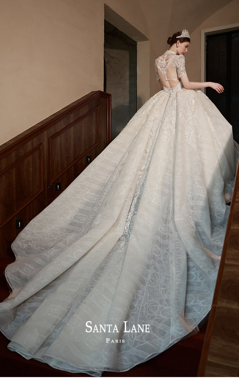 Retro wedding dress with tail- Jadis