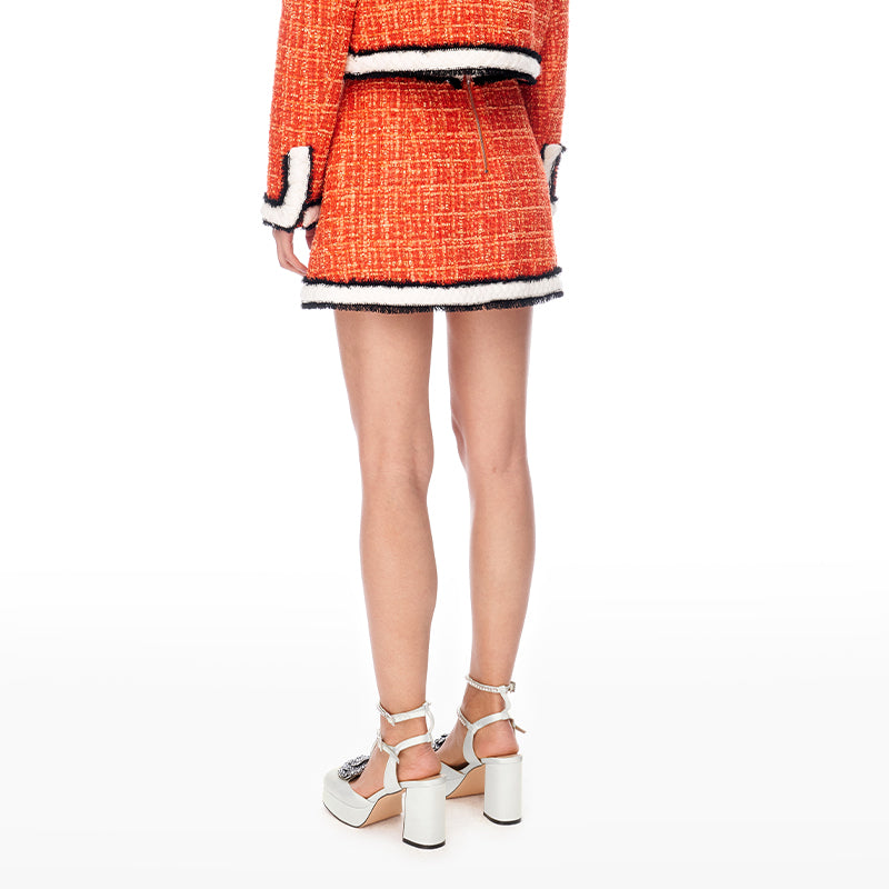 Limited edition orange contrast thick rope tweed mini short skirt - Sk-ioue
