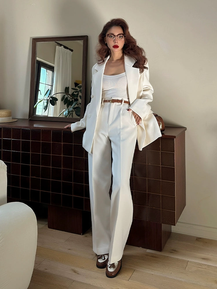 Le Palais Vintage Elegant White Loose Suit High Waist Wide Leg Pants-Jolene XS/S / Blazer / White Le Palais Vintage Elegant White Loose Suit High Waist Wide Leg Pants-Jolene XS/S / Blazer / White