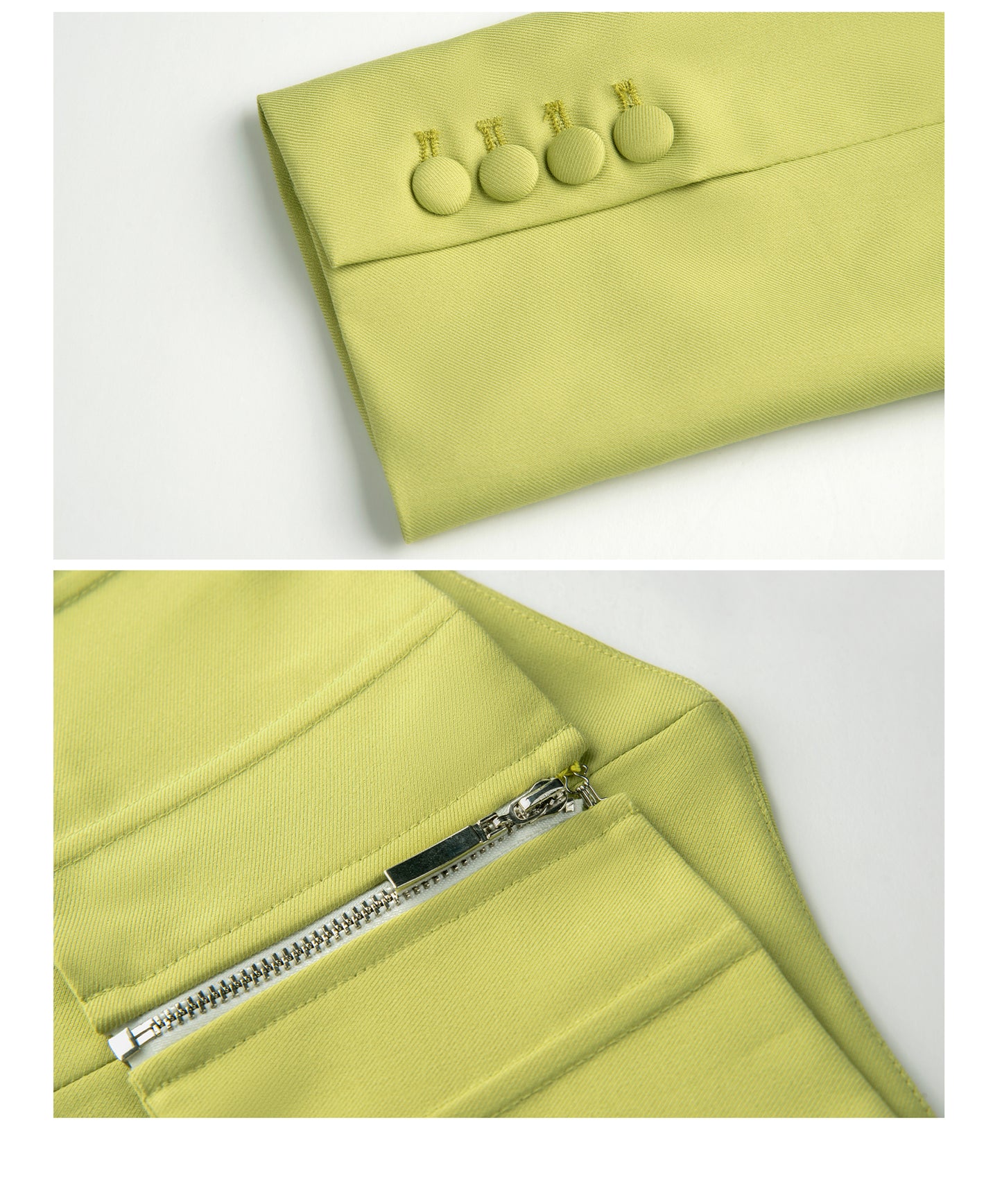 Waist V-neck suit jacket is a one-button with girdle, long sleeves, and early spring green blazer- Dedta