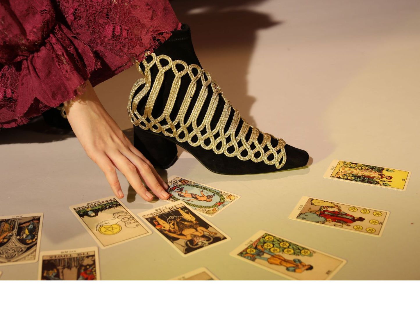 B-FEI Military Vintage retro gold embroidered accent short ankle Chelsea leather thick heel boot- Lola