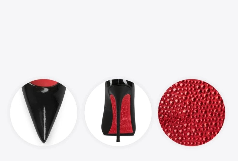 Fabfei red rhinestone heel black patent leather sexy stiletto - Liiooe