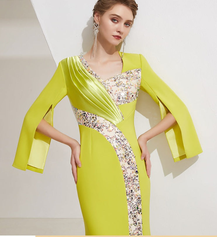 Elegant high-end light luxury niche dress women's long sleeve long evening gown dress- Italia