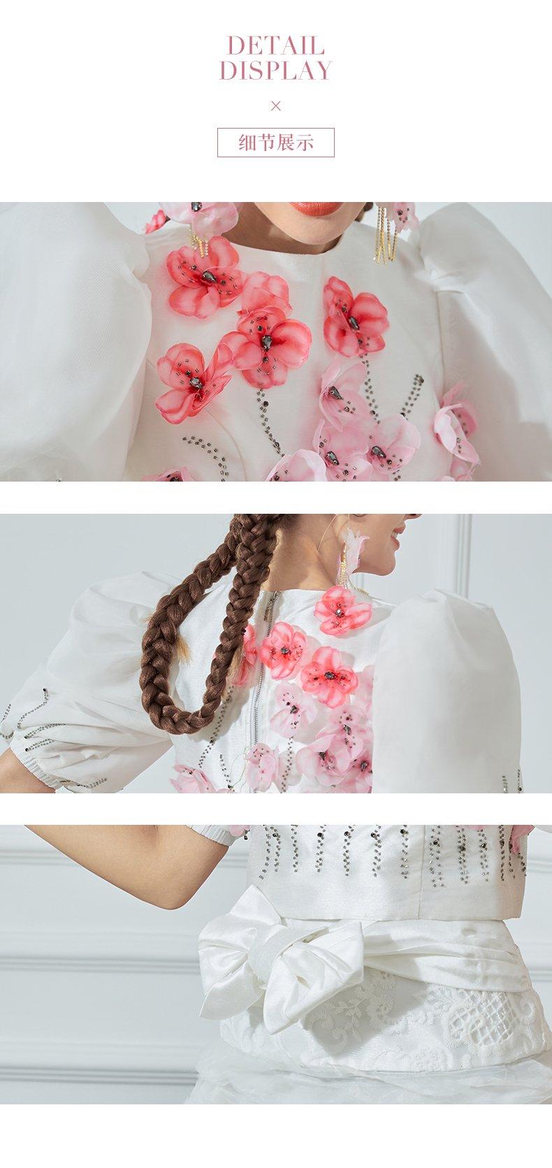 Pink handmade printed flower ruffled pleated romantic suit cocktail suit- Riri