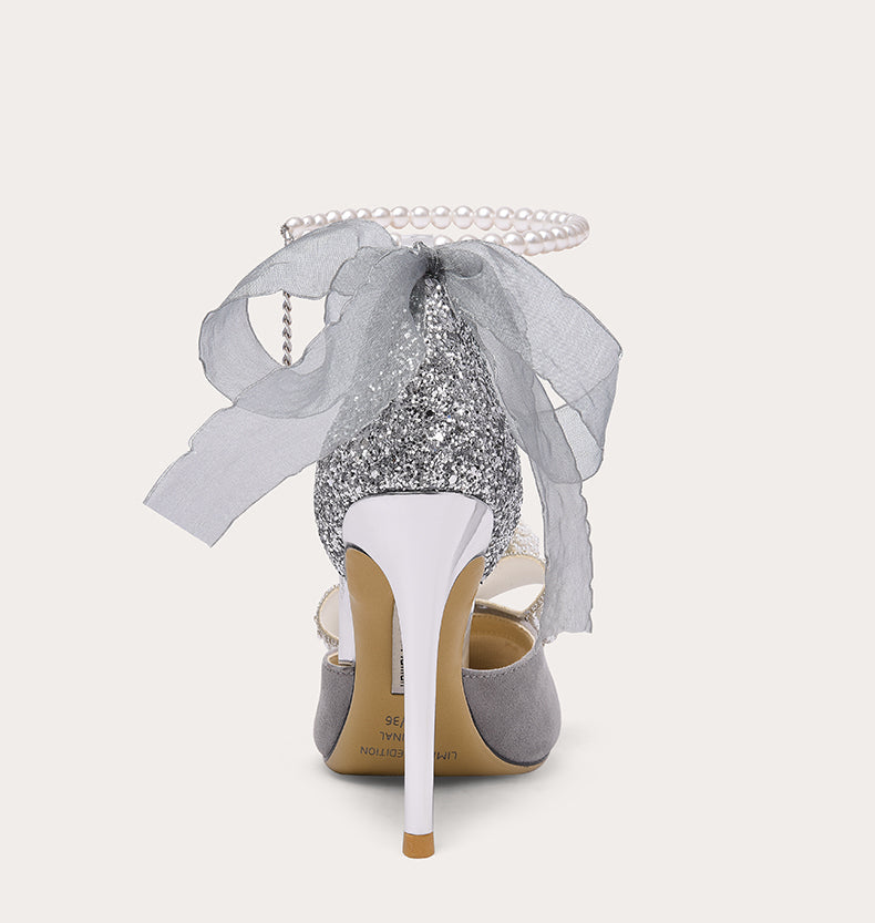 Lily Early 2023 Spring fairy high heels stiletto pearl bow single shoes- Nicola