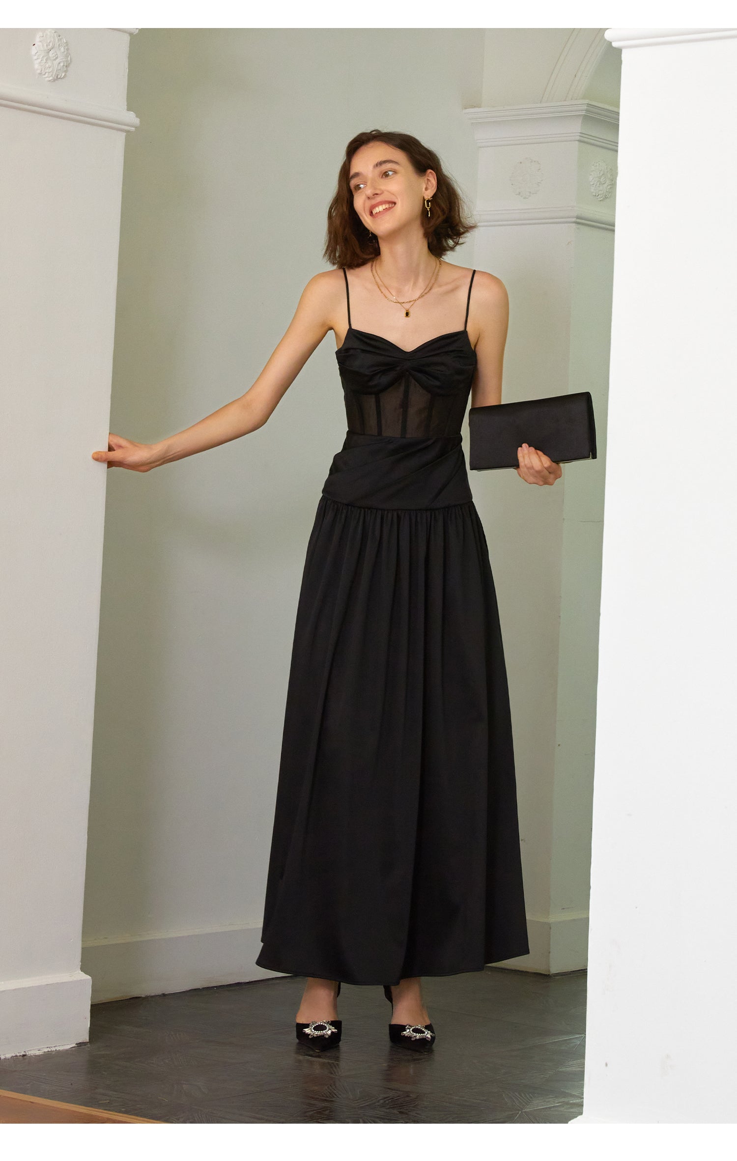 Fishbone tube top dress features a high waistline and long skirt silhouette dress= Ola S