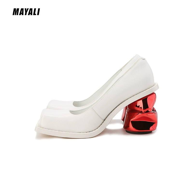 MAYALI Fall/Winter Square Toe Broken Heel Black and White uniqur pumps