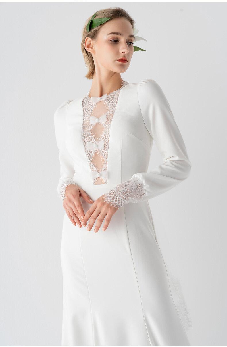 GOUDIN Light luxury elegant simple whit bridal wedding dress - Pamo. L GOUDIN Light luxury elegant simple whit bridal wedding dress - Pamo. L