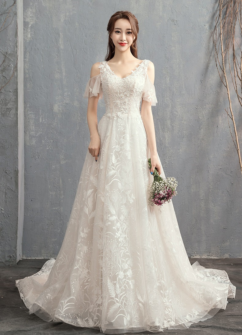 Early Spring 2023 starry sky small trailing light wedding dress- Douyin XL / No Trail Early Spring 2023 starry sky small trailing light wedding dress- Douyin XL / No Trail