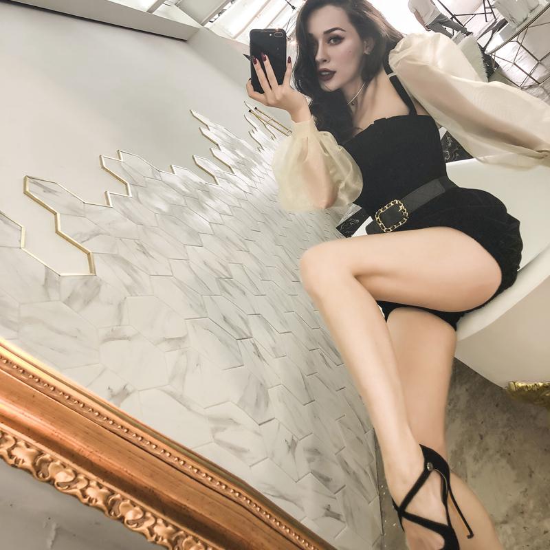 LE PALAIS VINTAGE retro black velvet high waist lantern shorts- Jia