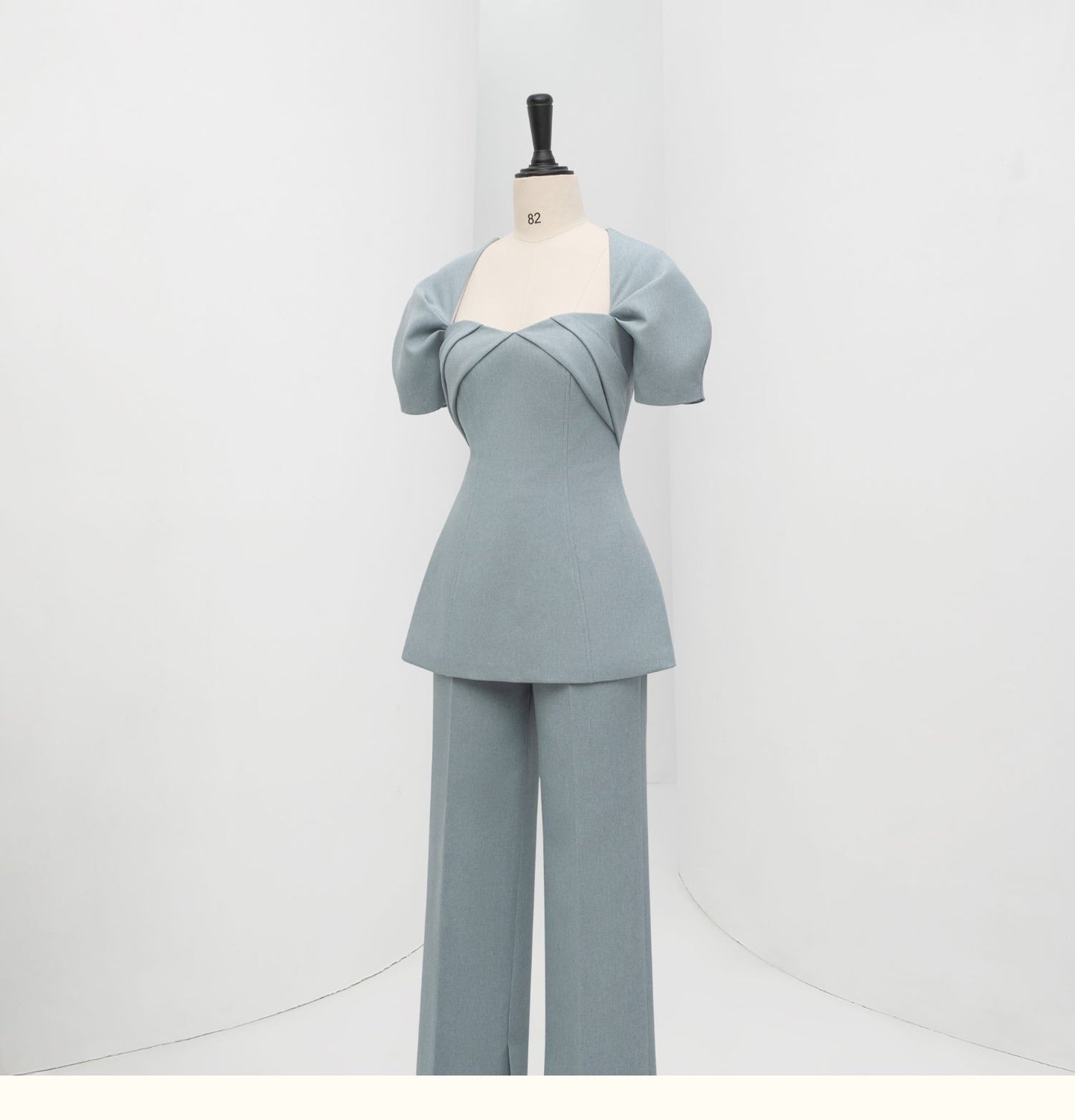Off blue tailored top slit pant suit set - Narra suit set