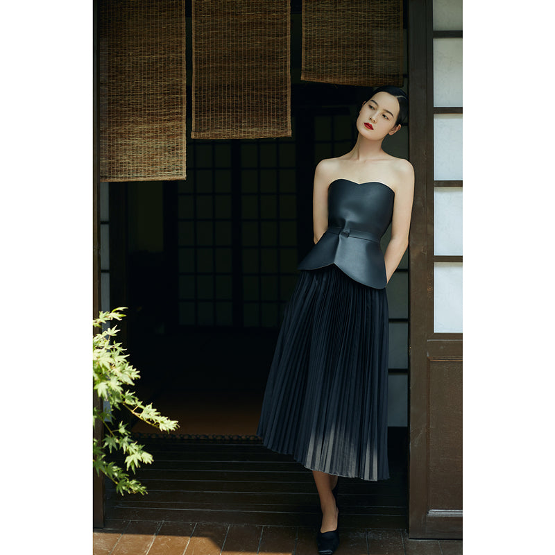 vest dress with pleated skirt Black Striped Vest, Pleated Mini Dress