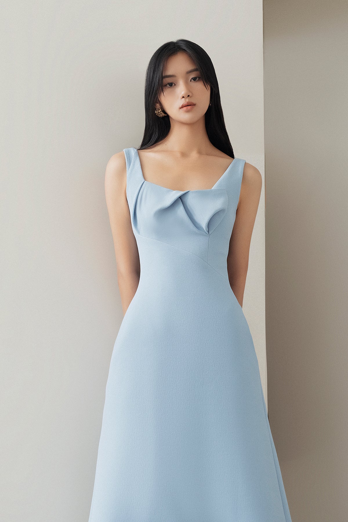 Design sleeveless blue slim summer A-line midi dress - Flute