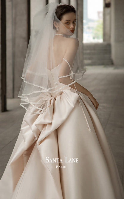 Early Spring 2023 Satin wedding dress new bride main retro high-quality texture- Kelly