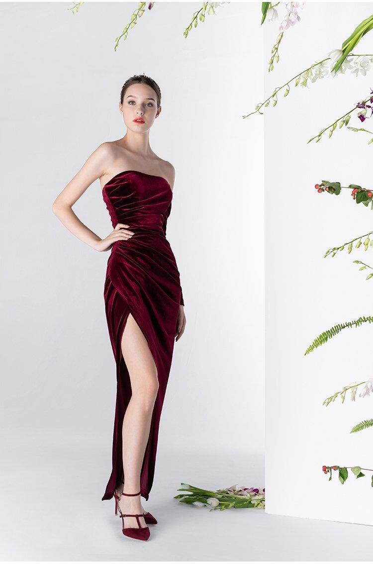 GOUDIN Vintage Wine-Red Velvet cocktail prom evening dress - Sila. GOOD GIRL REBEL GOUDIN Vintage Wine-Red Velvet cocktail prom evening dress - Sila. GOOD GIRL REBEL