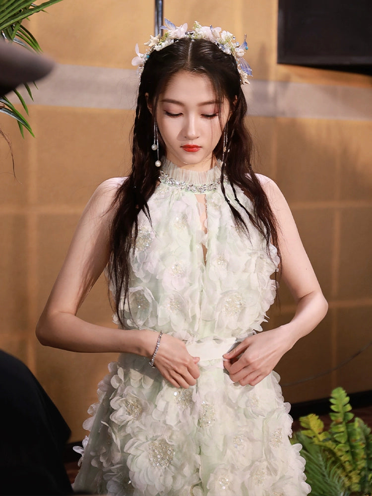 Wardrobes by Chen Luxury Pastel Green Ribbon Floral wedding guest bridal Dress-Onna