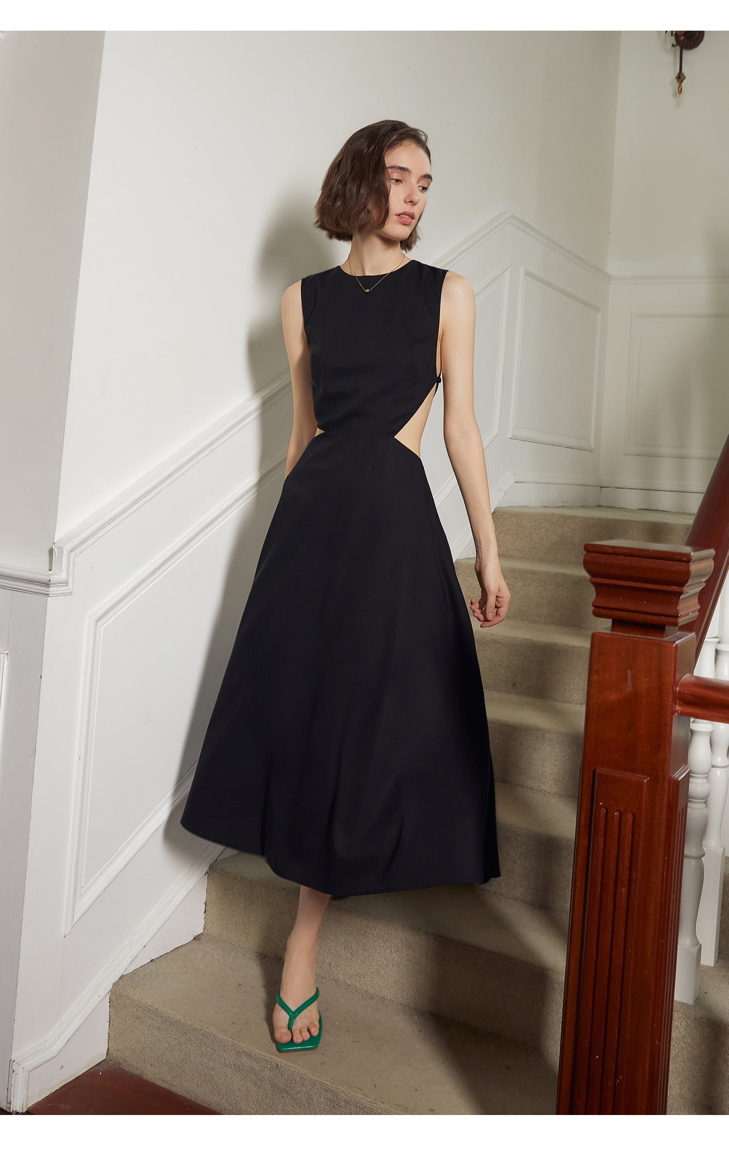 Backless design, high waist, and round neck long skirt sleeveless dress- Arala S Backless design, high waist, and round neck long skirt sleeveless dress- Arala S