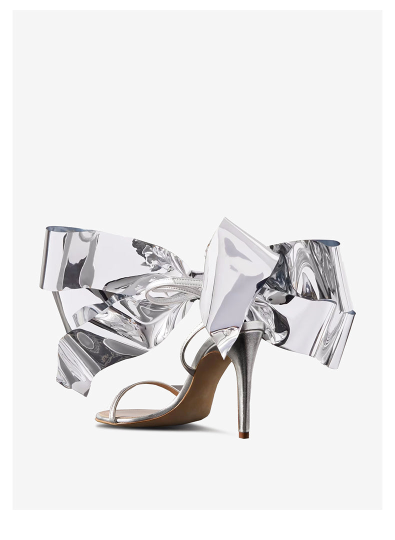 Early spring stiletto sandal silver sequin bow detail and one-word buckle- Torenta