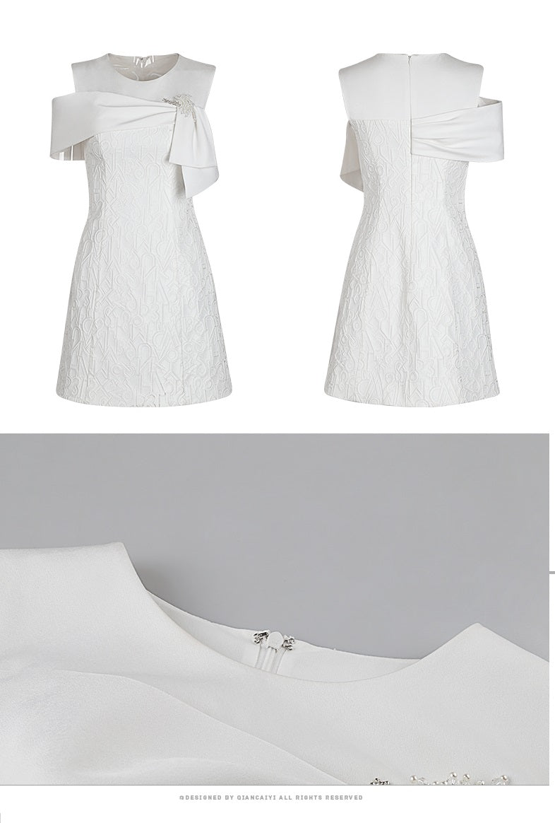 Luxury short white jacquard cocktail dress - Dira