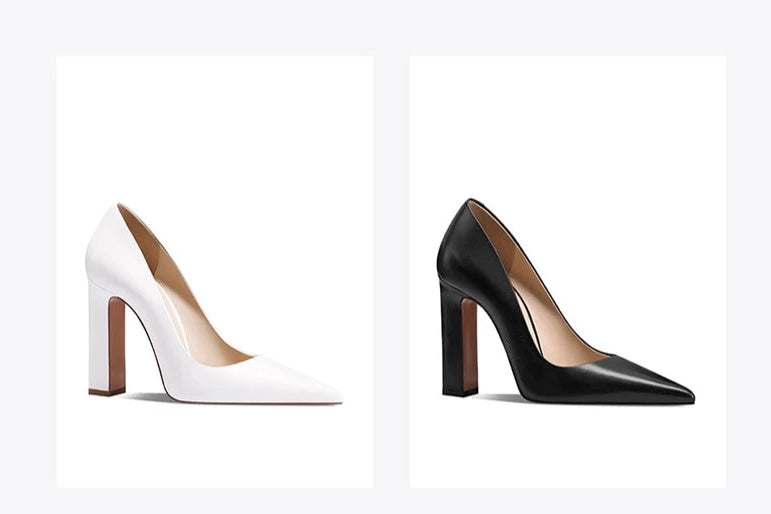 Fabfei square thick heels pointed toe white retro wedding work pumps - Iadora