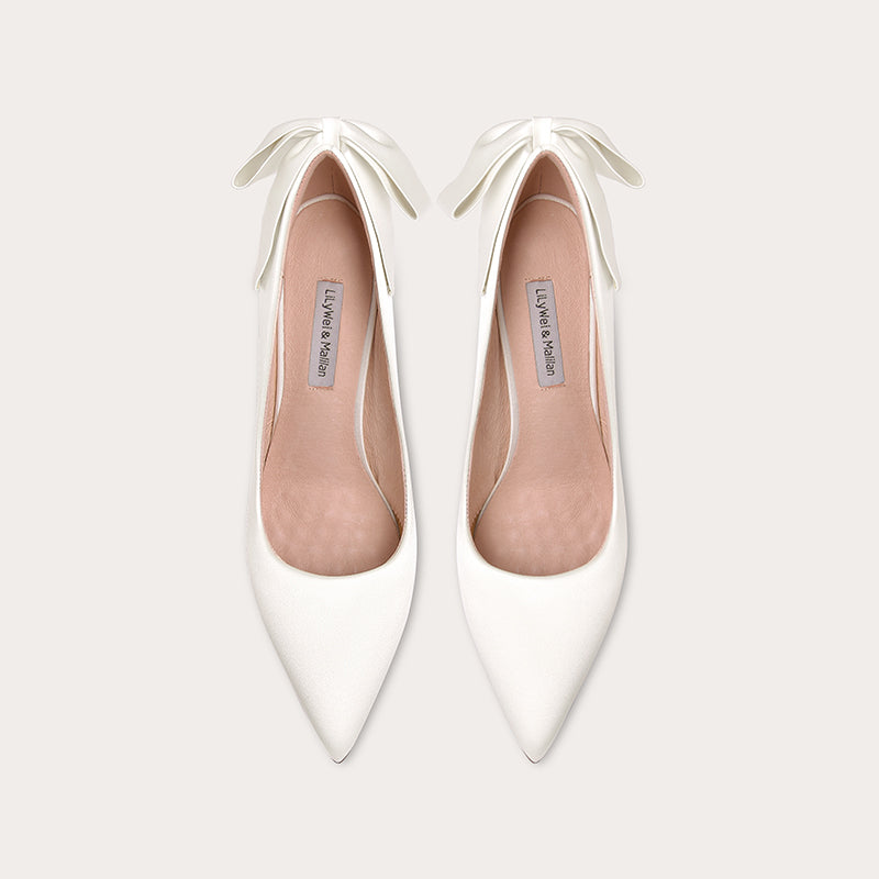 Lily French satin wedding dress bow shoes- Carli