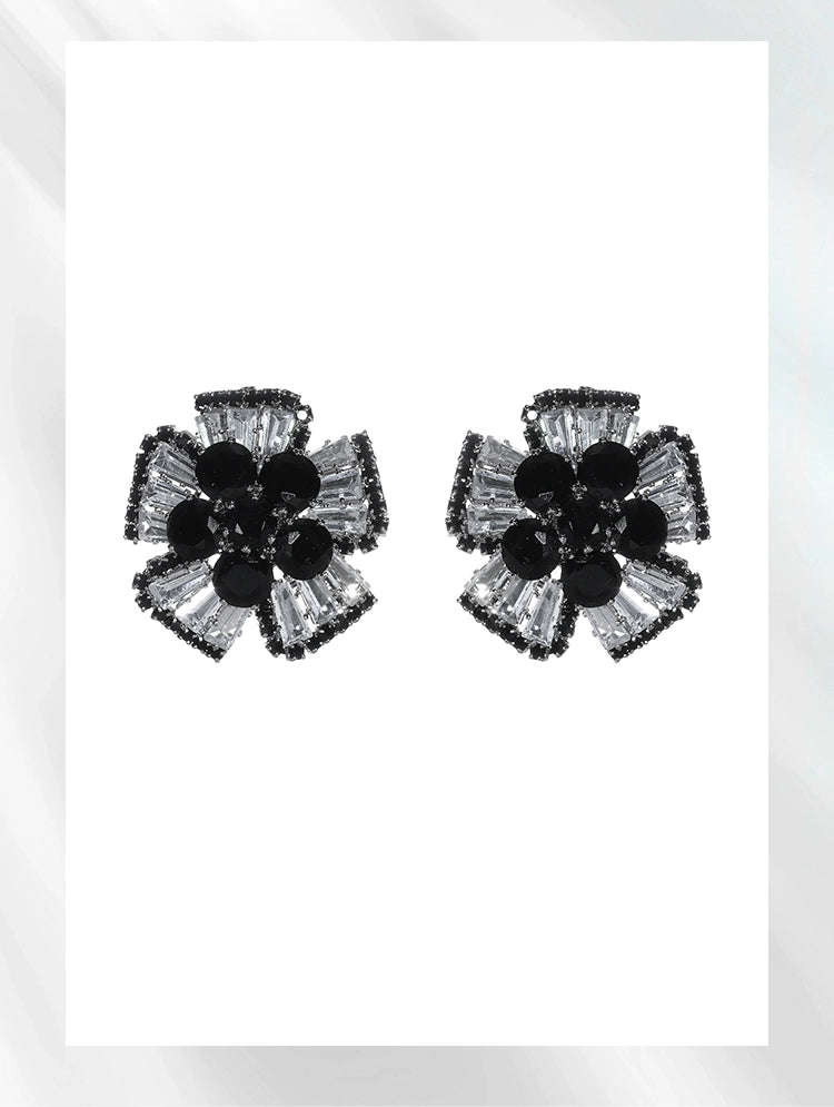 Wardrobes by Chen Luxury Black Diamond Flower Stud Earring-Stacy