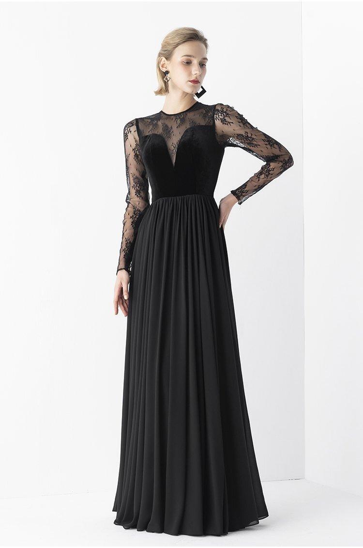 GOUDIN Elegant Retro Velvet Long lace evening Black gala dress- Tuiok. S GOUDIN Elegant Retro Velvet Long lace evening Black gala dress- Tuiok. S
