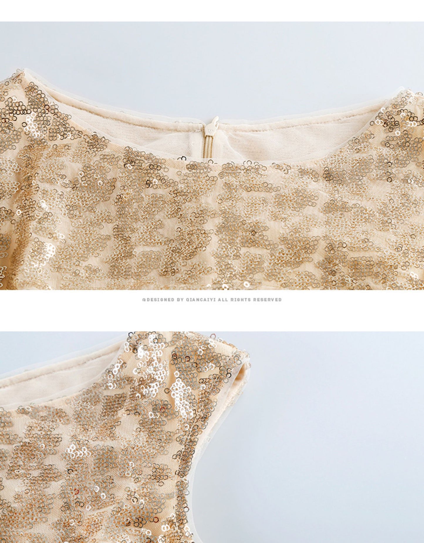 High-end luxury Gold shimmery sleeveless evening dinner dress - ipi