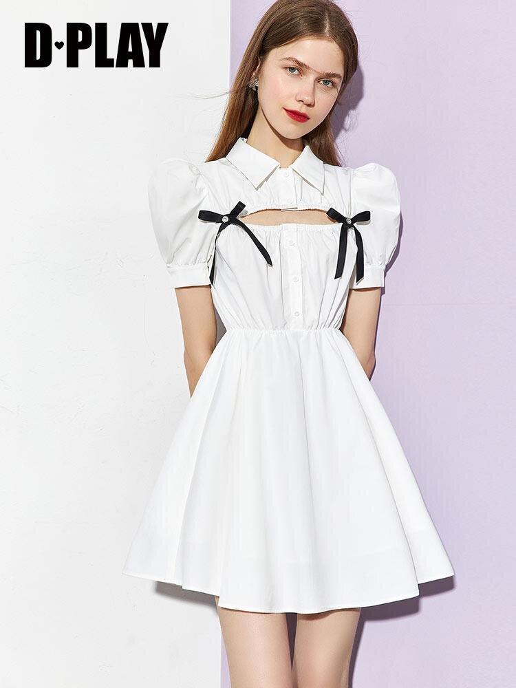 Summer New Retro Puff Sleeve Shirt Dress Swing Skirt dresss - LIa S Summer New Retro Puff Sleeve Shirt Dress Swing Skirt dresss - LIa S