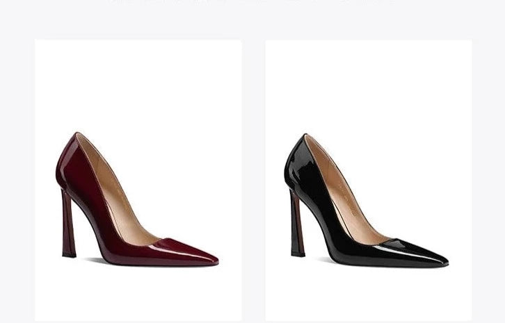 Fab Fei autumn patent leather sexy stiletto burgundy pumps square toe heel - Nina