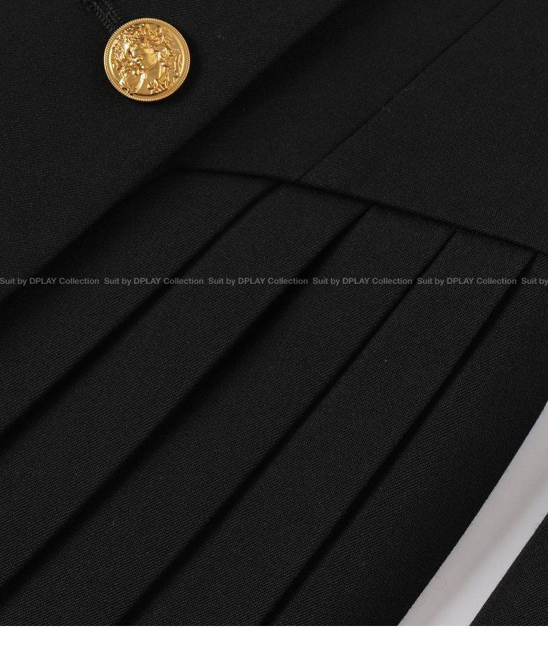 DPLAY Spring Retro Black Pleated Wide Shoulder Suit Skirt - Fioma