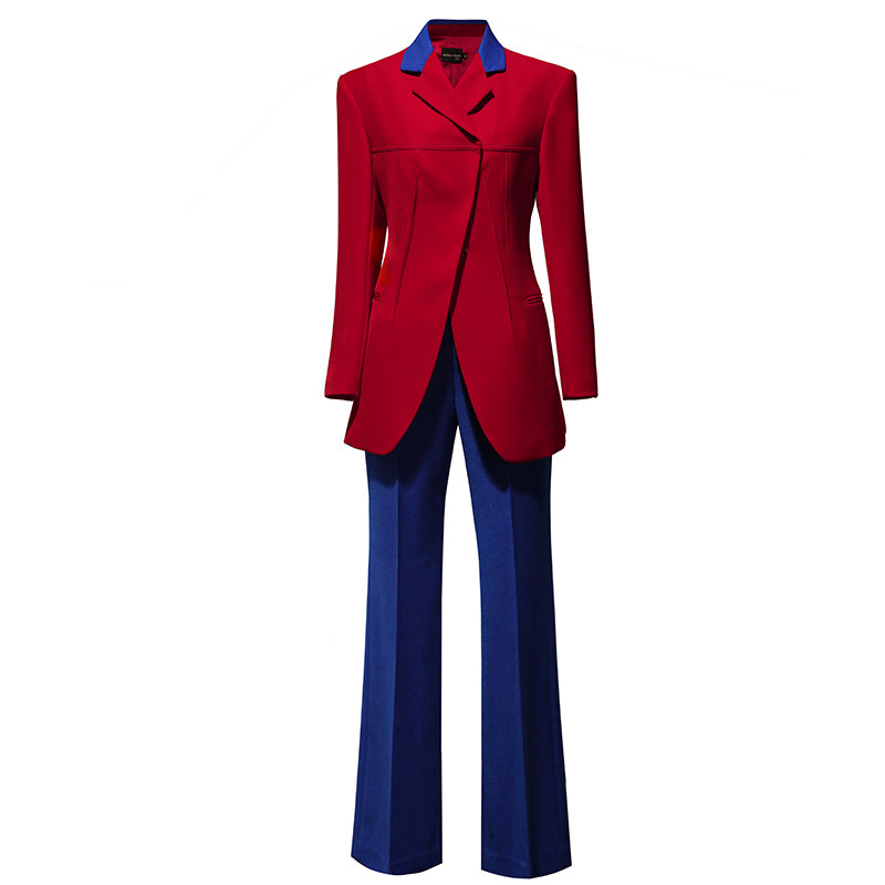 Red and Blue Suit 2023 New Color Contrast two piece suit set -Yangqi