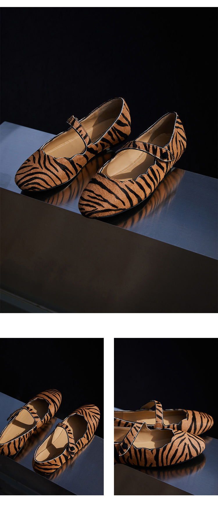 Designer zebra pattern texture comfortable Mary Jane single shoes- Haol