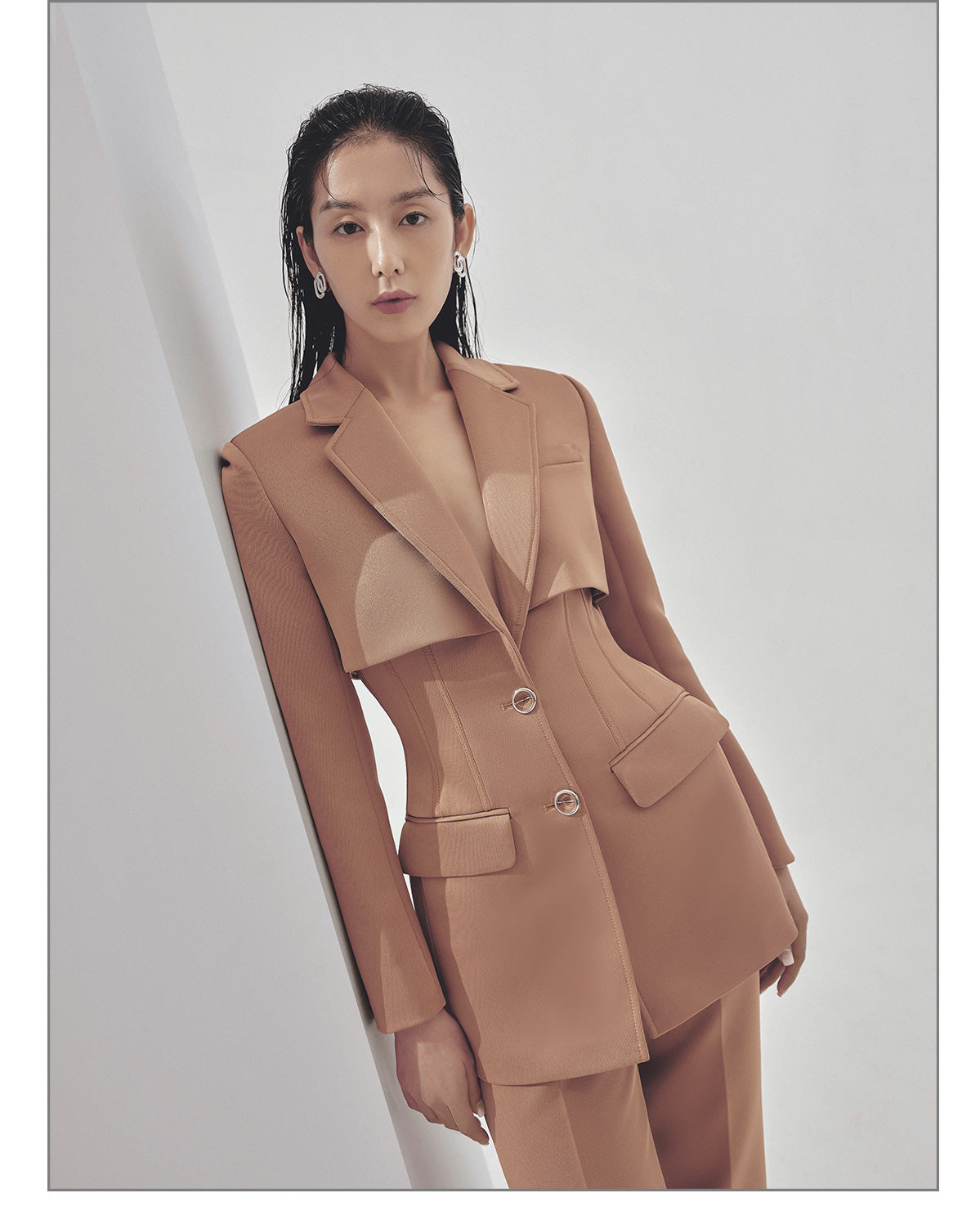 Designer tailored tiered faux double high end suit blazer - Phedra