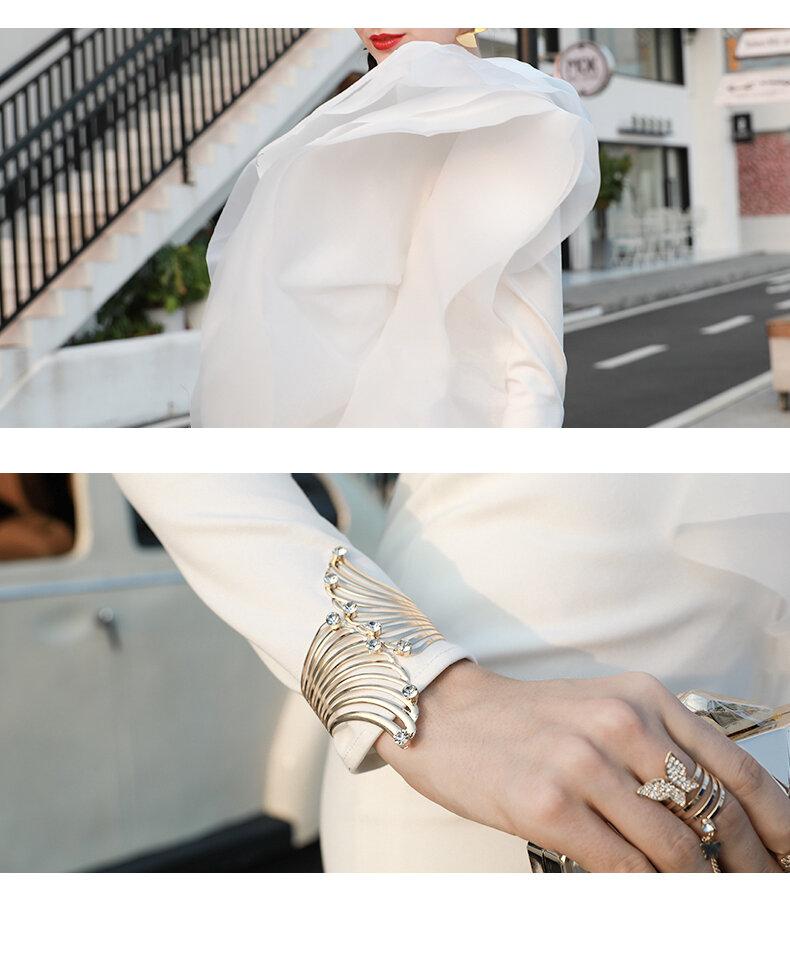 Slim Big Leaf Shape ruffles Unique Elegant pencil white cocktail dress wedding dress