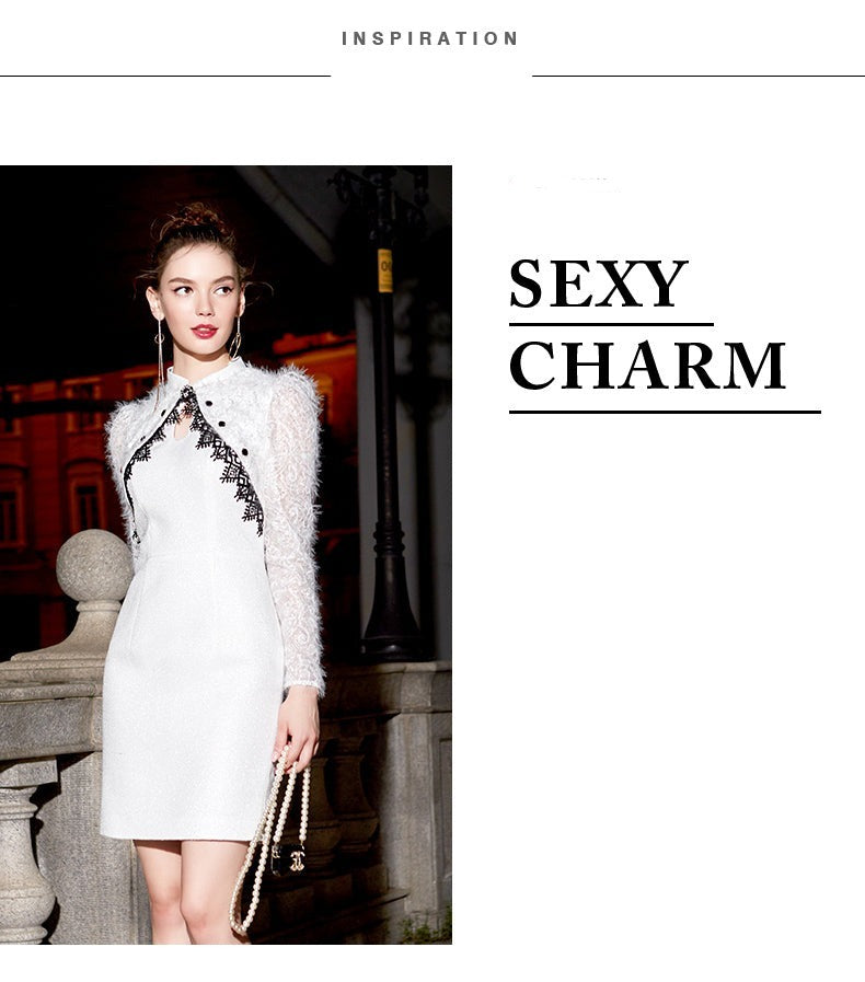 Effortlessly chic with a fashionable stand-collar, long-sleeve dress- Gera