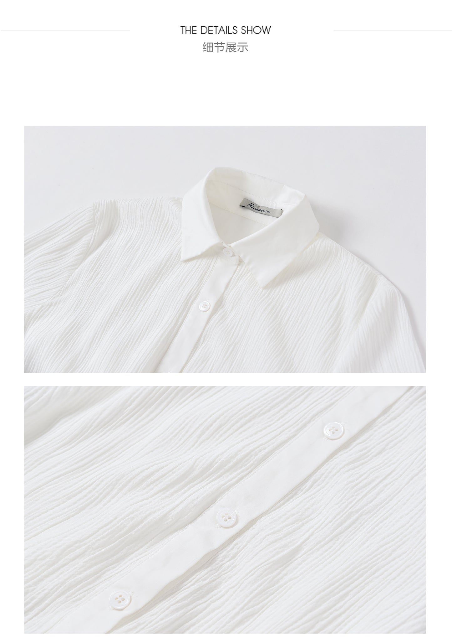 Asymmetrically-waisted summer dress white, polo-collared shirt, single-breasted dress-Cicili