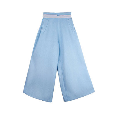 Designer autumn and winter double-sided pure wool light blue aura wide-leg pants- Gilaw