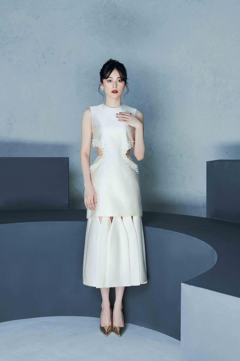 SELINE CUT-OUT TOP WITH PEARL-ASH