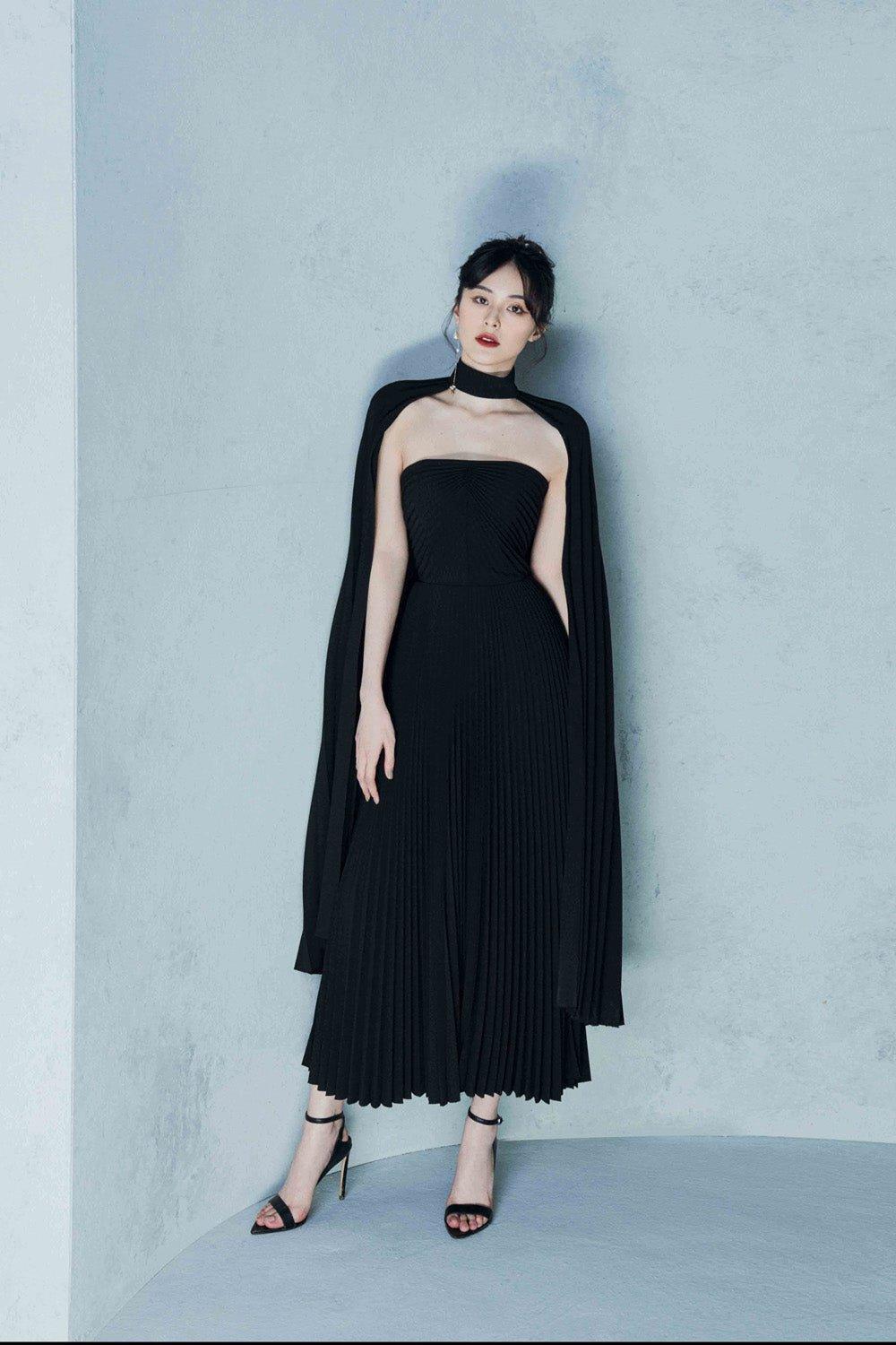 black pleated cape dress Black Pleated Cape Maternity Midi Dress