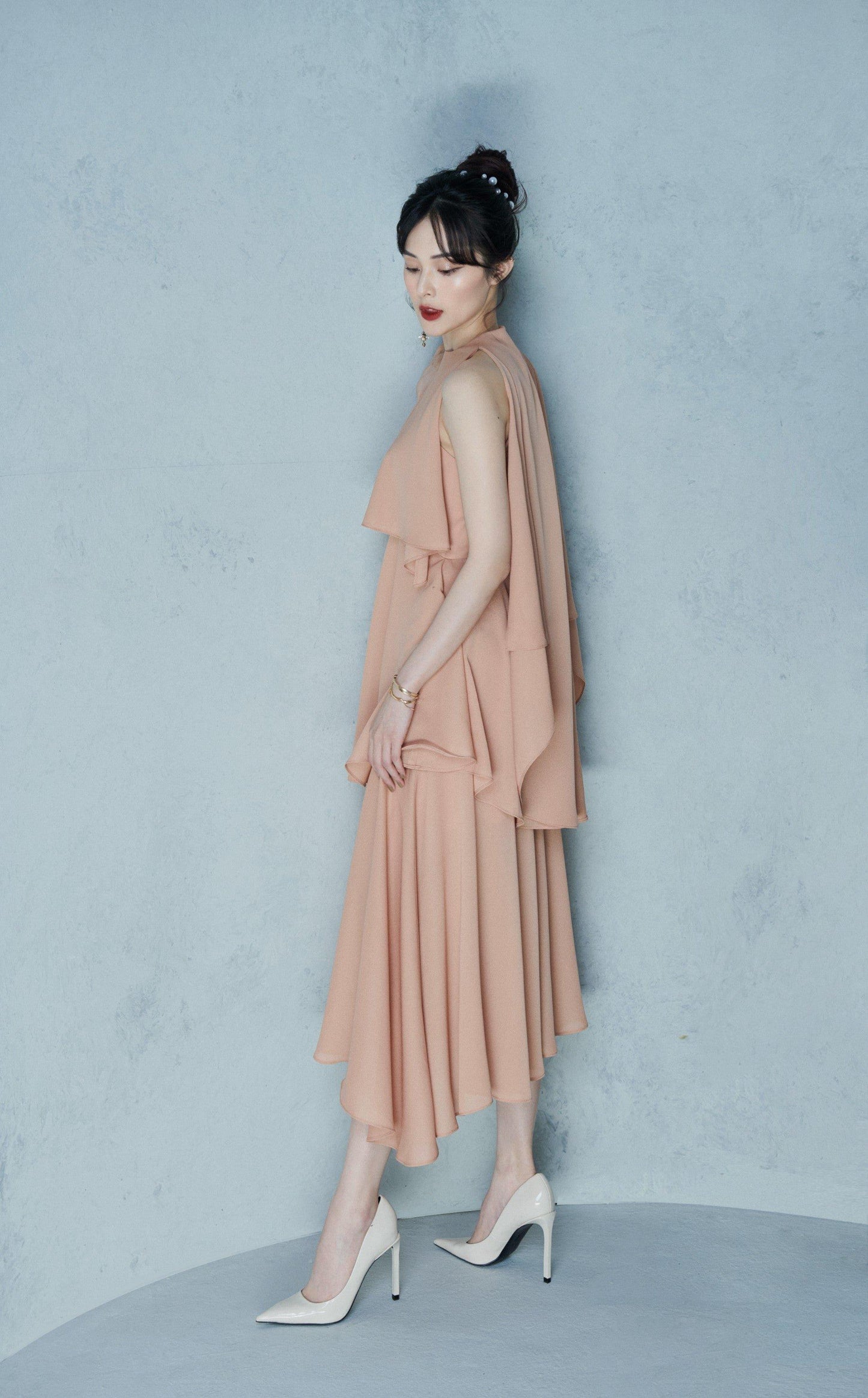 BLACK LA DUREE CHIFFON MIDI DRESS-MITA