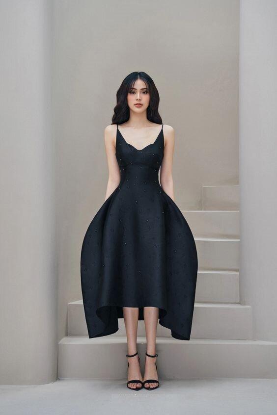 Star jeweled cocktail lbd midi dress