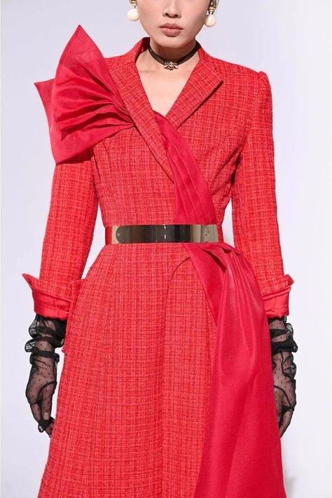 Elegant folded lapel midi designer inspired tweed dress- Chichi